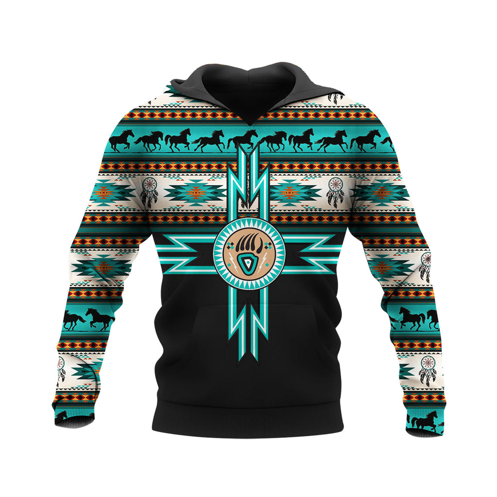 HD250424M05 Turquoise Bear Paw Native American Pride 3D Hoodie
