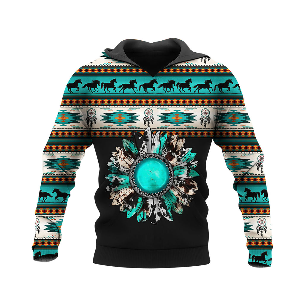 HD250424M08 Blue Western Sunflower Native American Pride 3D Hoodie