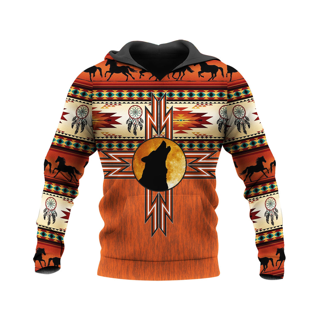 HD250522M11 Howling Wolf Native American Pride 3D Hoodie