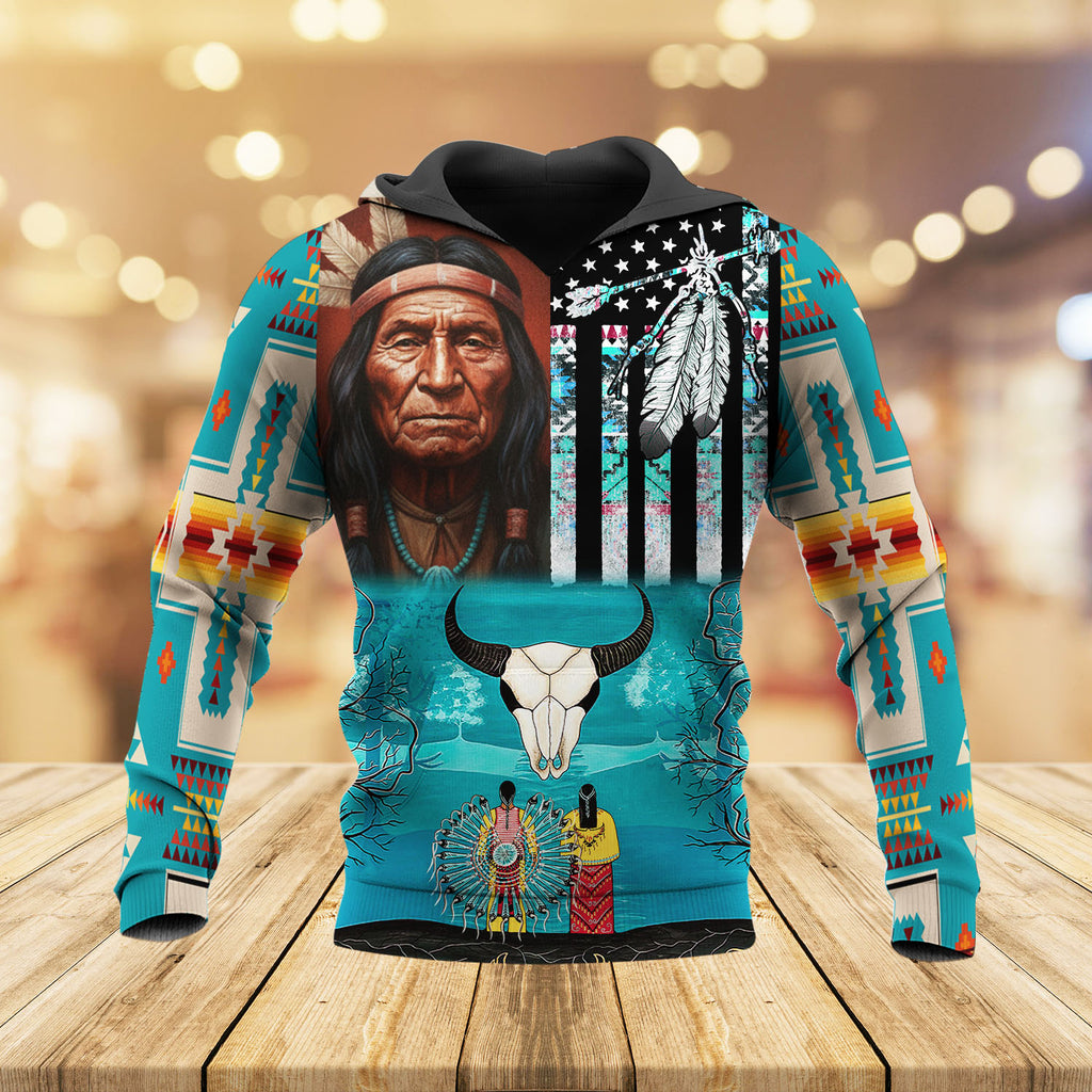 HD251028M03 Chief and Bison Native American 3D Hoodie