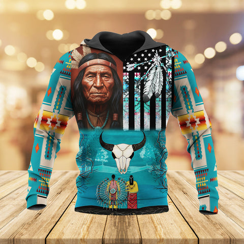 HD251028M03 Chief and Bison Native American 3D Hoodie