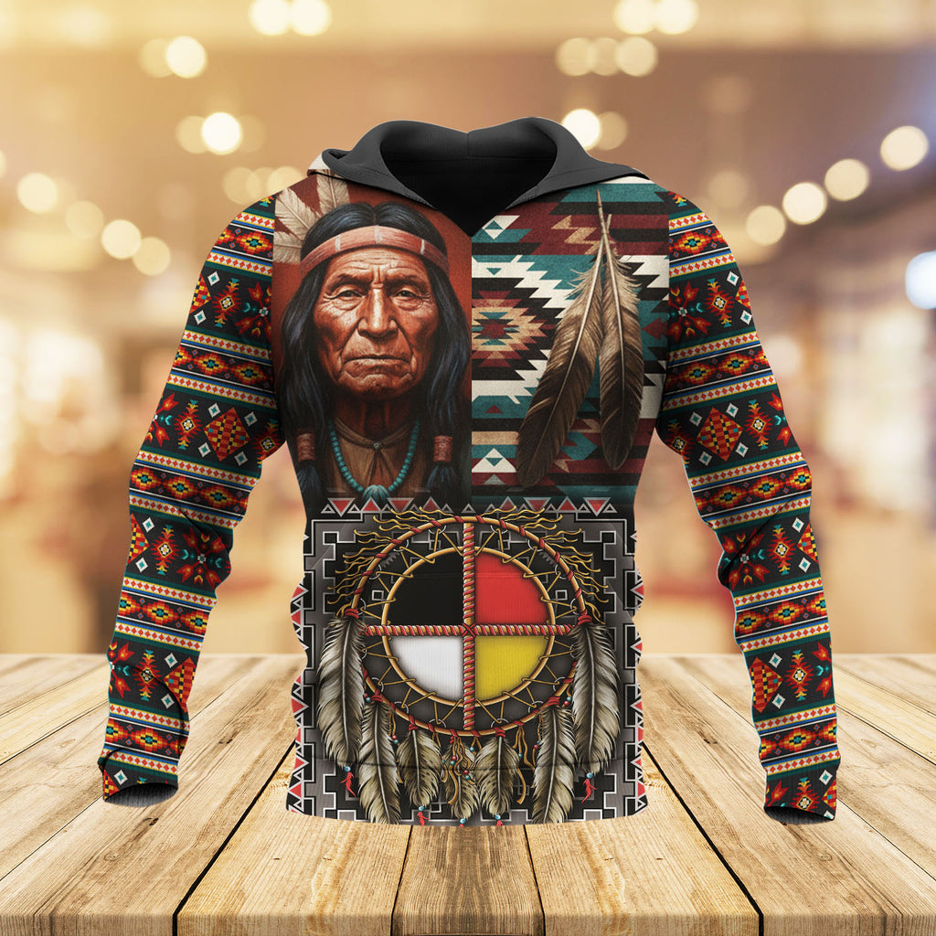 HD251028M04 Chief and Flag Native American 3D Hoodie