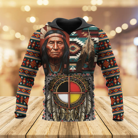 HD251028M04 Chief and Flag Native American 3D Hoodie