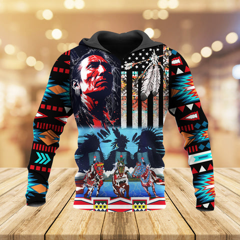 HD251028M05 Chief and Flag Native American 3D Hoodie