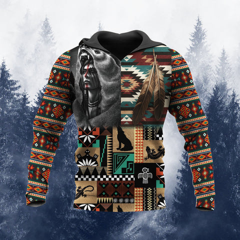HD251028M08 Chief and Flag Native American 3D Hoodie