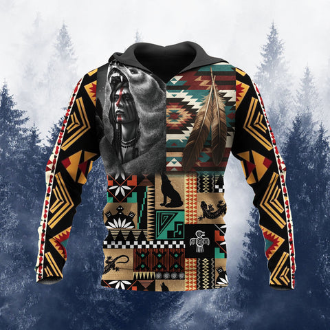 HD251028M10 Chief and Flag Native American 3D Hoodie