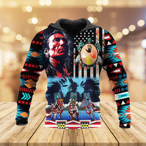 HD251028M11 Chief and Flag Native American 3D Hoodie