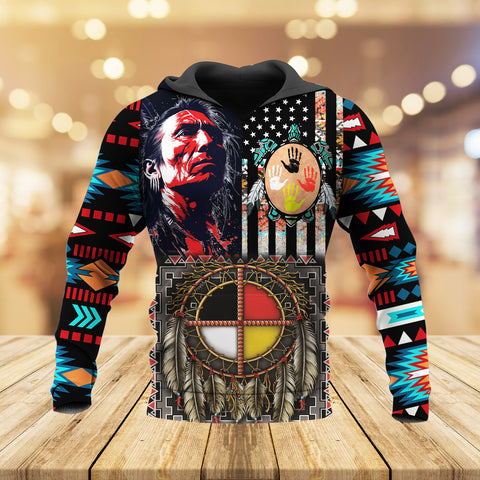 HD251028M13 Chief and Flag Native American 3D Hoodie