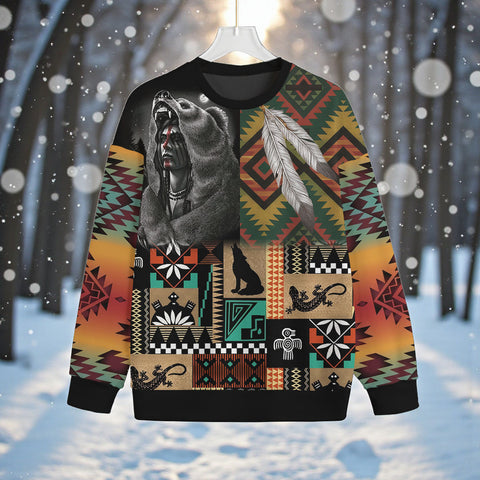 HD251030M02 Native American Unisex Drop-shoulder Knitted Fleece Sweater