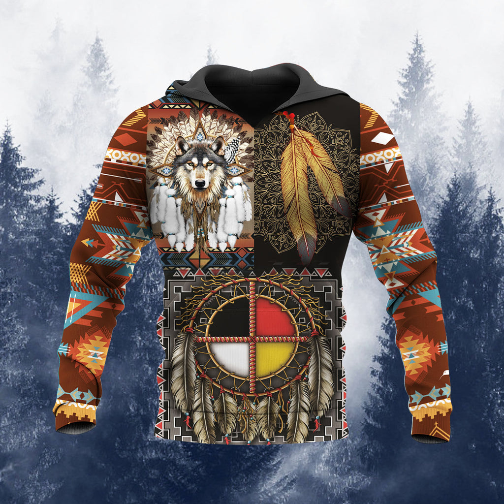 HD251030M06 Wolf Chief Native American 3D Hoodie