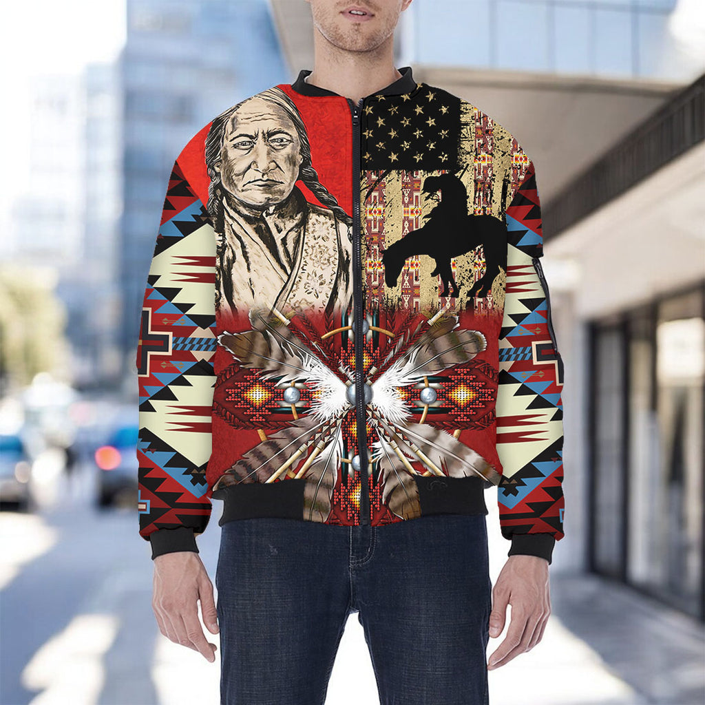 HD251030M15 Chief Native American Bomber Jacket With Sleeve Pocket