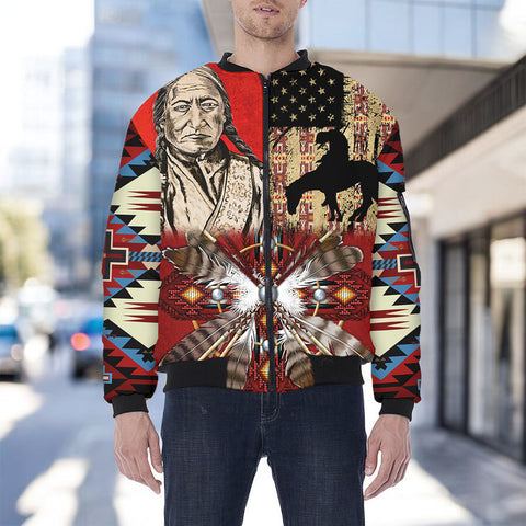 HD251030M15 Chief Native American Bomber Jacket With Sleeve Pocket