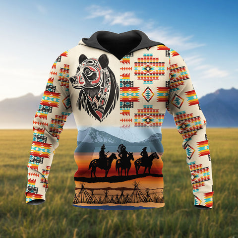 HD251101M02 Chief and Bear Native American 3D Hoodie