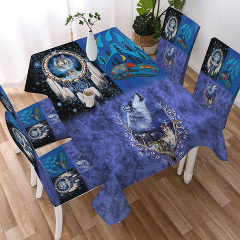 HD251101M05 Wolf Native American 5pcs Dining Table Set - Tablecloth