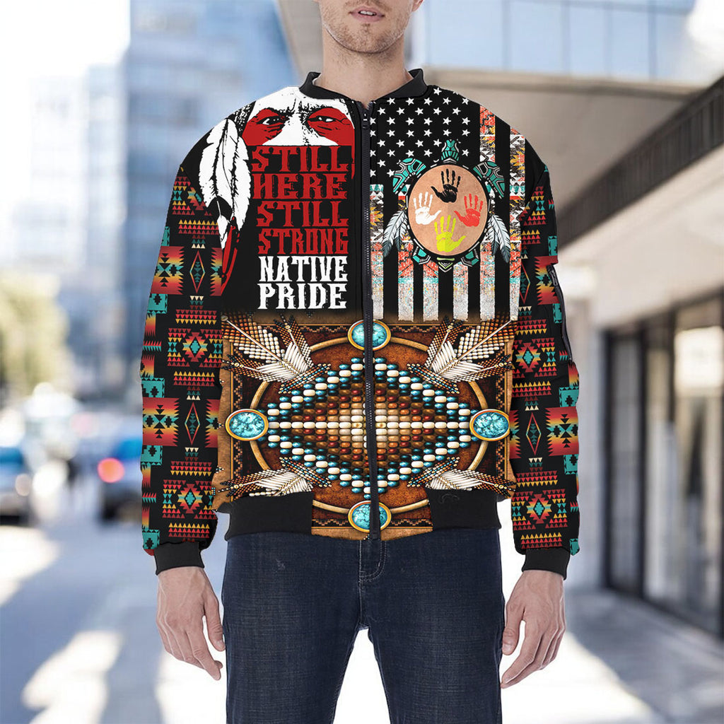 HD251101M11 Chief Native American Bomber Jacket With Sleeve Pocket