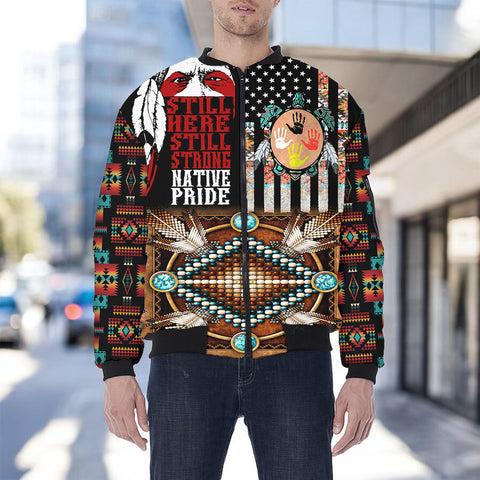 HD251101M11 Chief Native American Bomber Jacket With Sleeve Pocket