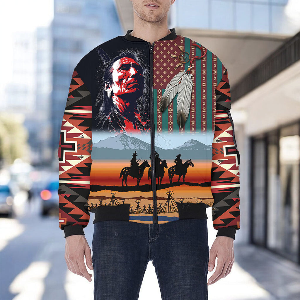 HD251101M13 Chief Native American Bomber Jacket With Sleeve Pocket