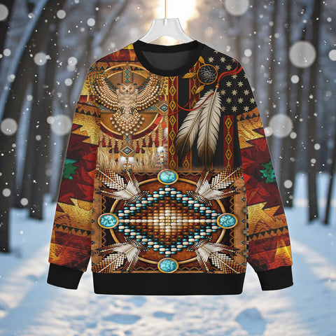 HD251101M14 Native American Unisex Drop-shoulder Knitted Fleece Sweater