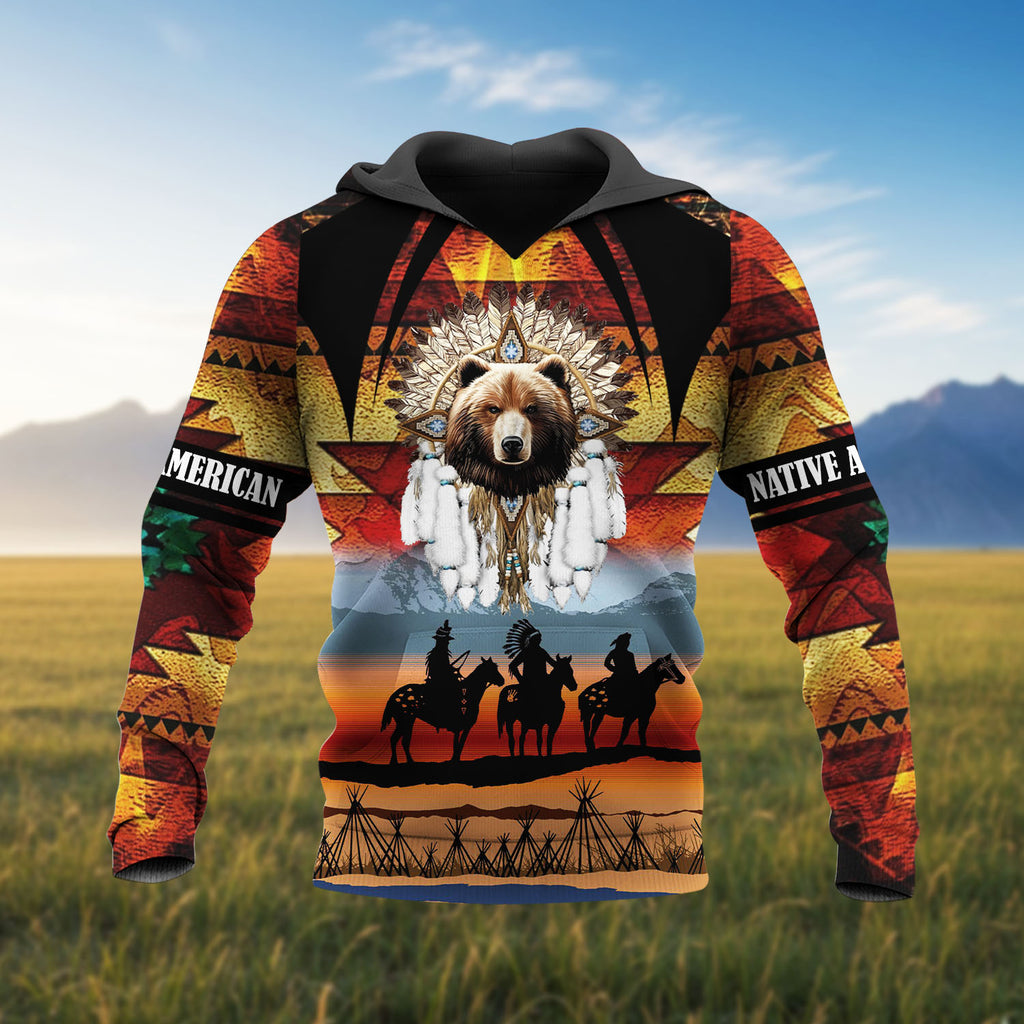 HD251103M01 Bear Chief Native American 3D Hoodie
