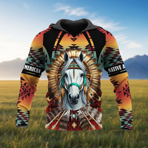 HD251103M03 Horse Chief Native American 3D Hoodie