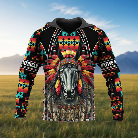 HD251103M04 Horse Chief Native American 3D Hoodie
