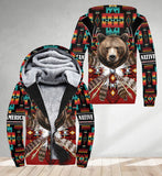 HD251103M07 Bear Native American 3D Fleece Hoodie