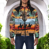HD251103M08 Bison Native American Bomber Jacket With Sleeve Pocket