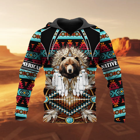 HD251103M11 Bear Chief Native American 3D Hoodie