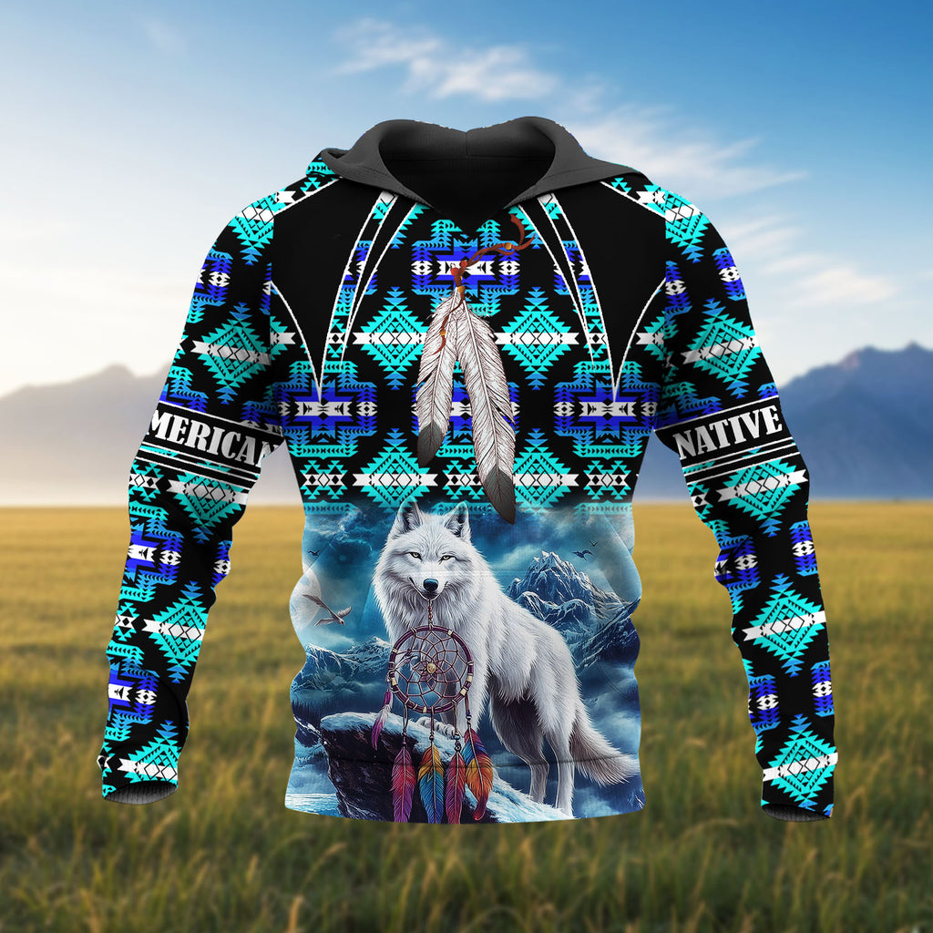 HD251103M14 Wolf Feather Native American 3D Hoodie