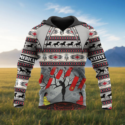 HD251103M18 Running Horses Native American 3D Hoodie