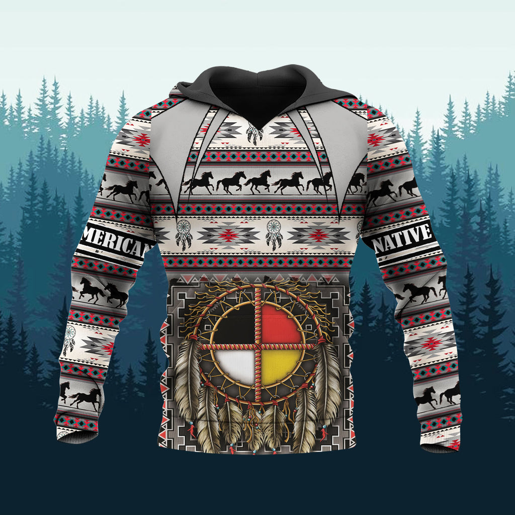 HD251103M20 Running Horses Native American 3D Hoodie