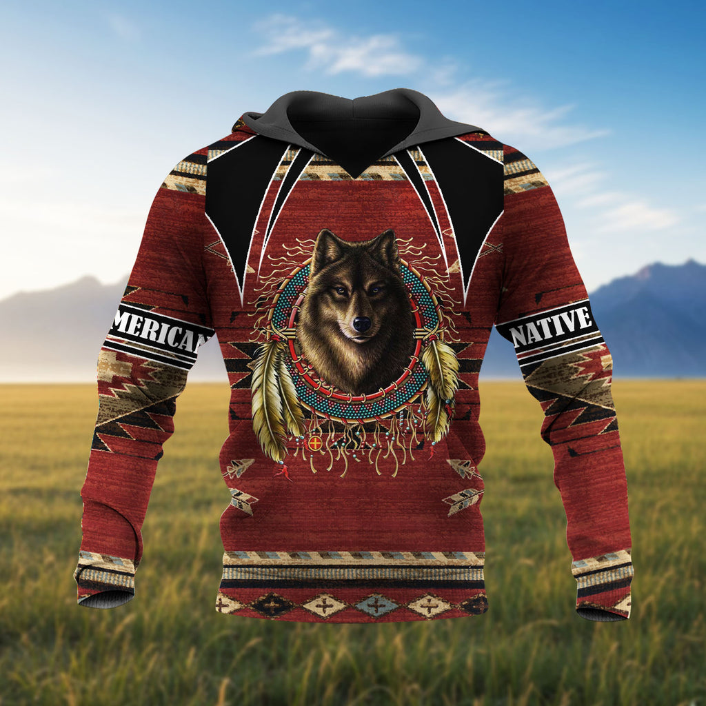 HD251104M01 Dreamcatcher Wolf Native American 3D Hoodie