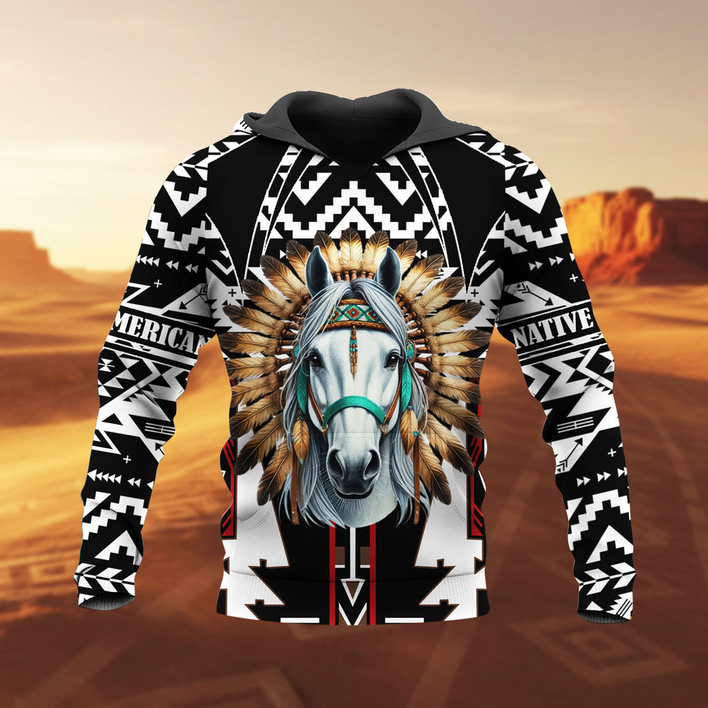 HD251104M02 Horse Native American 3D Hoodie