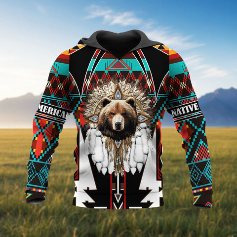 HD251104M03 Bear Chief Native American 3D Hoodie