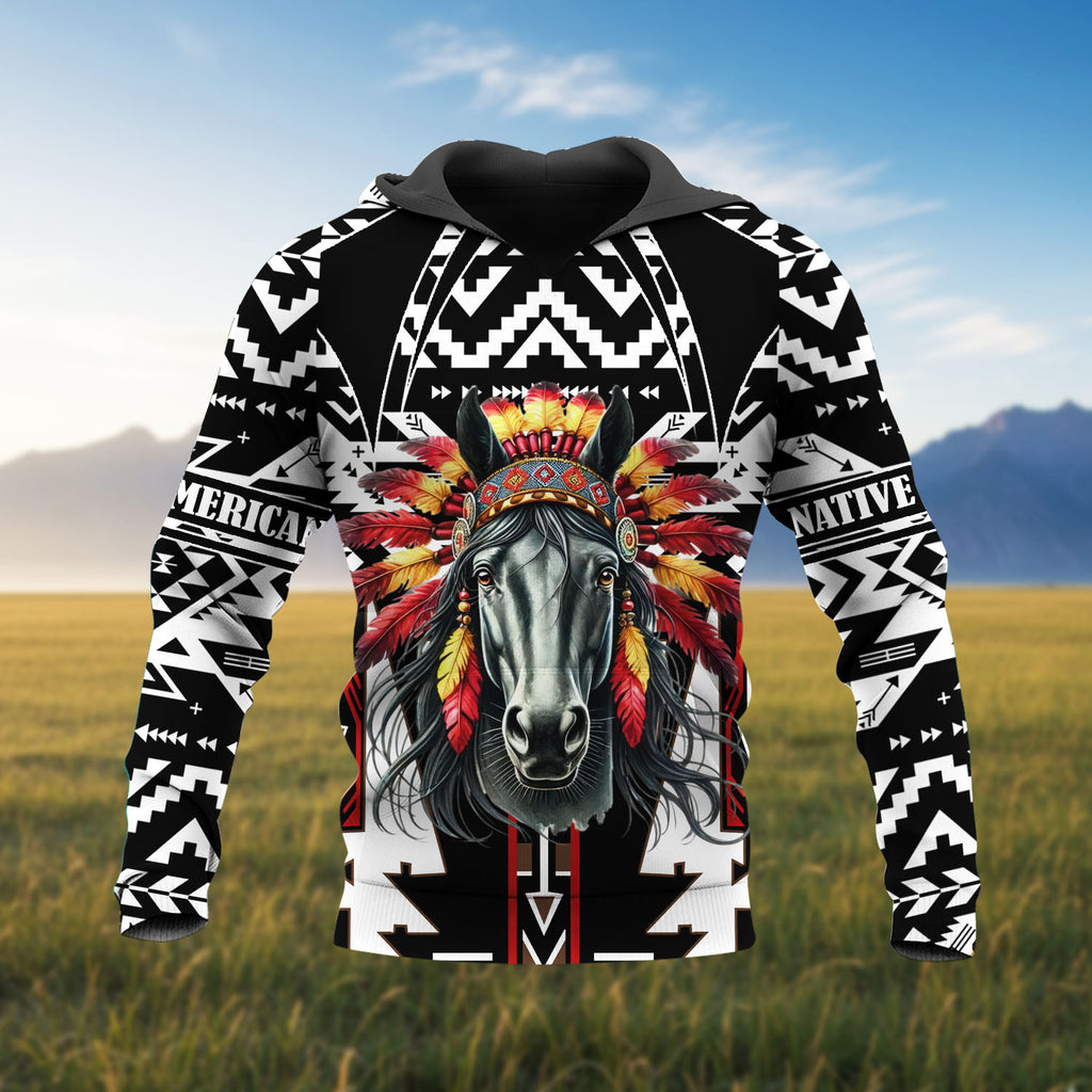 HD251104M06 Horse Native American 3D Hoodie