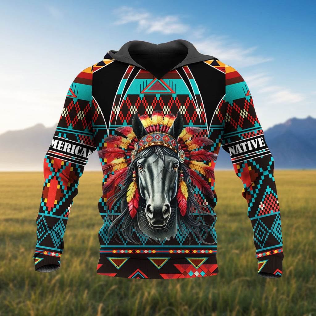 HD251104M08 Horse Native American 3D Hoodie
