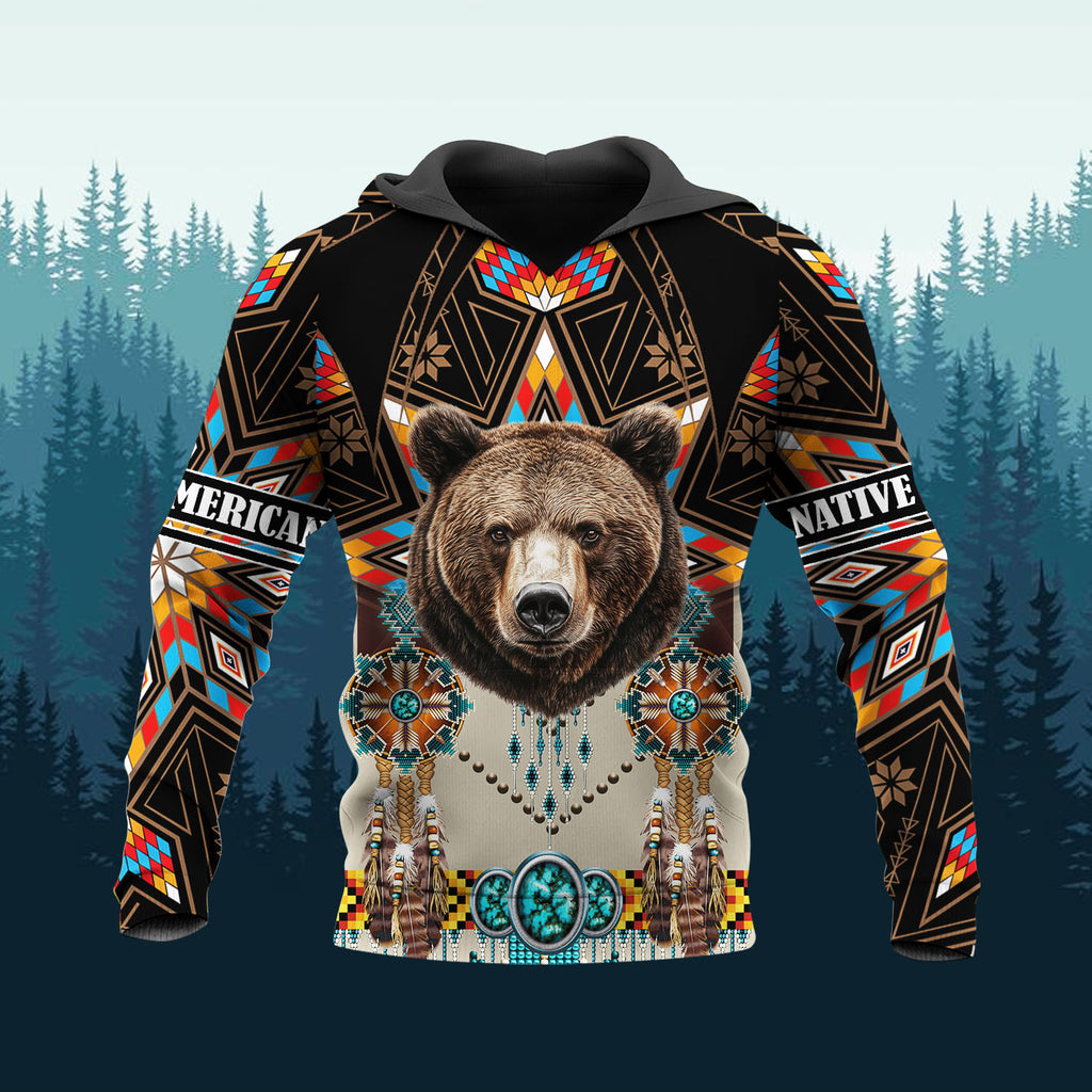 HD251104M09 Bear Native American 3D Hoodie
