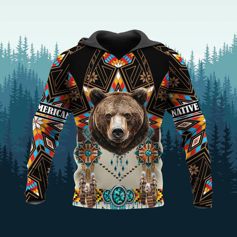 HD251104M09 Bear Native American 3D Hoodie