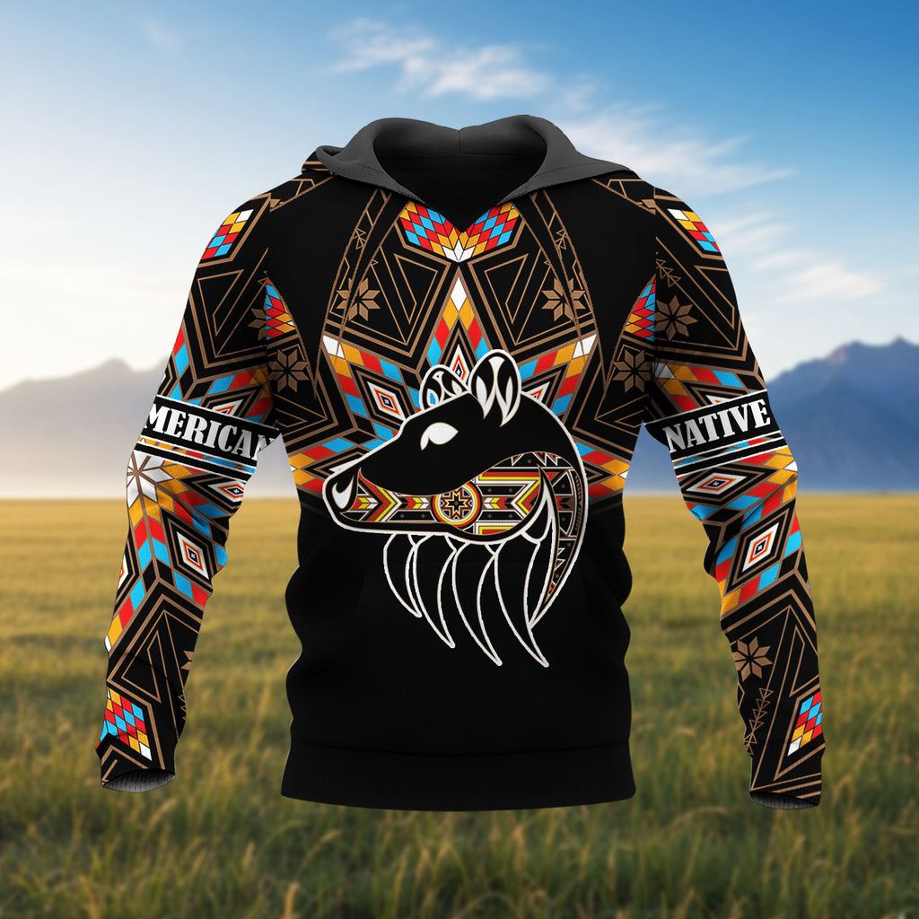 HD251104M12 Bear Native American 3D Hoodie
