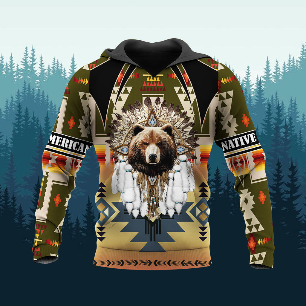HD251104M18 Bear Native American 3D Hoodie