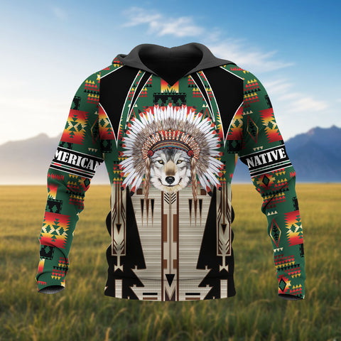 HD251104M19 Chief Wolf Native American 3D Hoodie