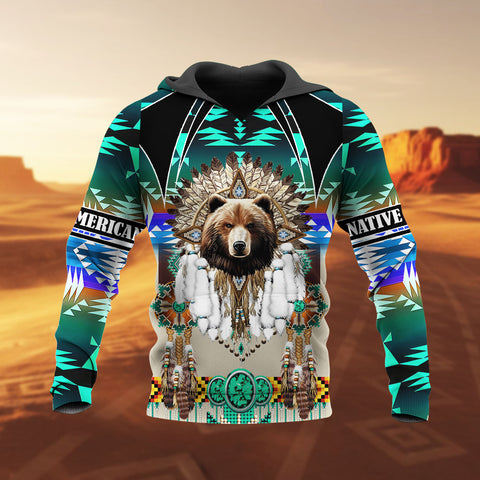 HD251105M05 Bear Chief Native American 3D Hoodie