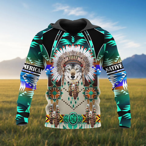 HD251105M06 Wolf Chief Native American 3D Hoodie