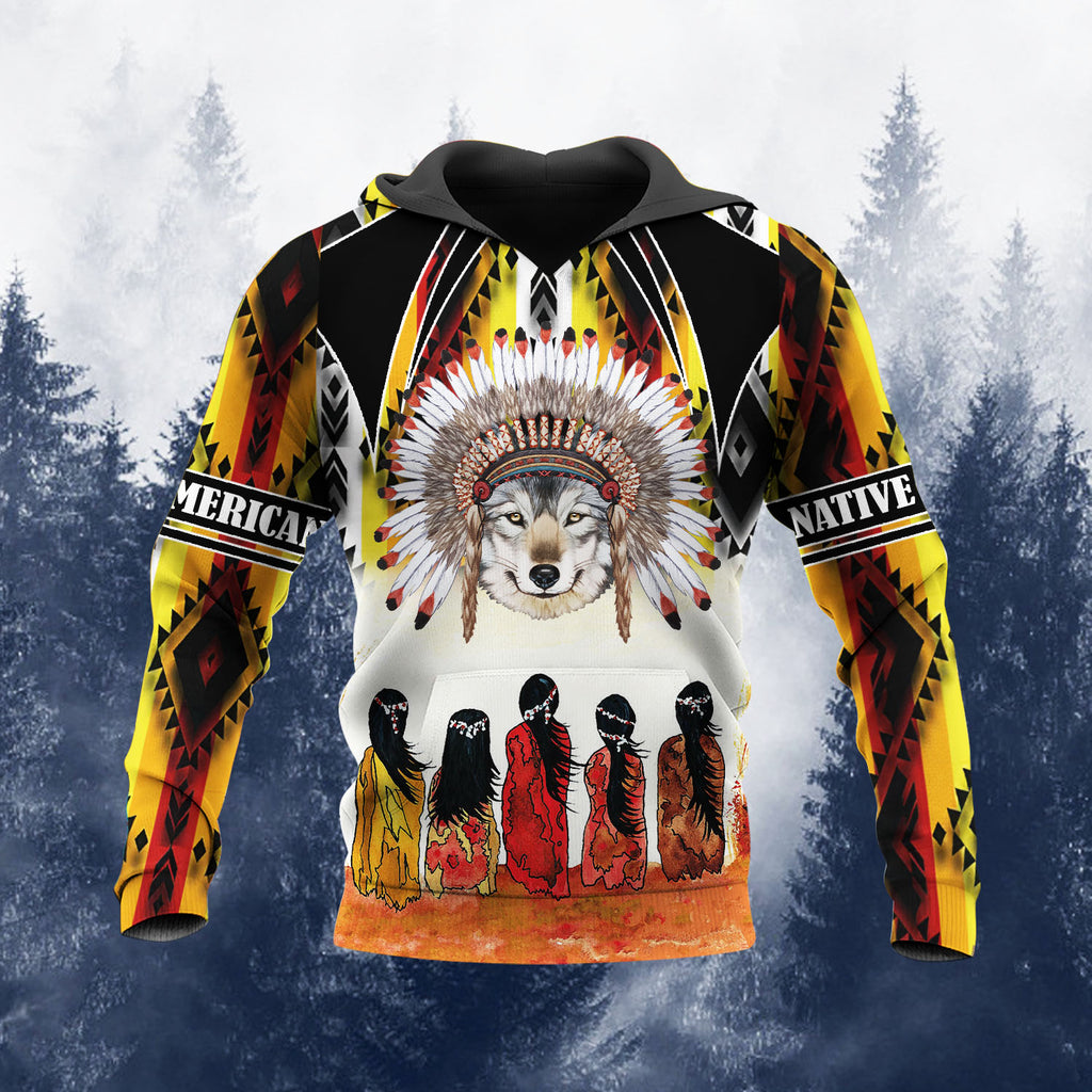 HD251106M04 Wolf Native American 3D Hoodie