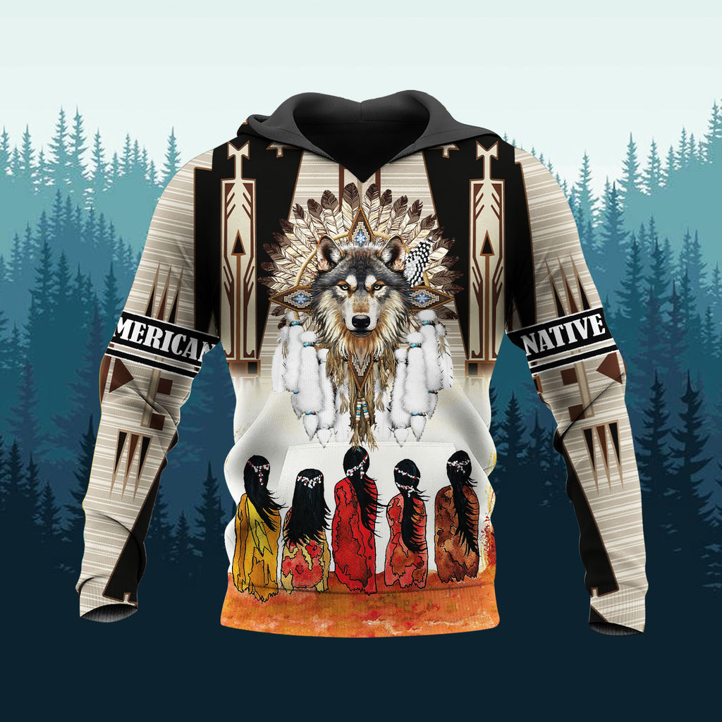 HD251106M05 Wolf Native American 3D Hoodie