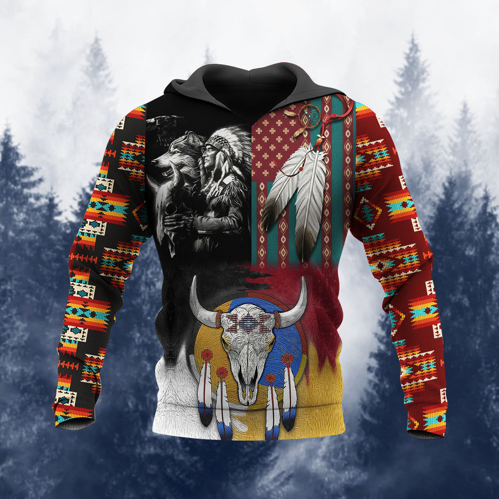 HD251111M03 Chief and Bison Native American 3D Hoodie