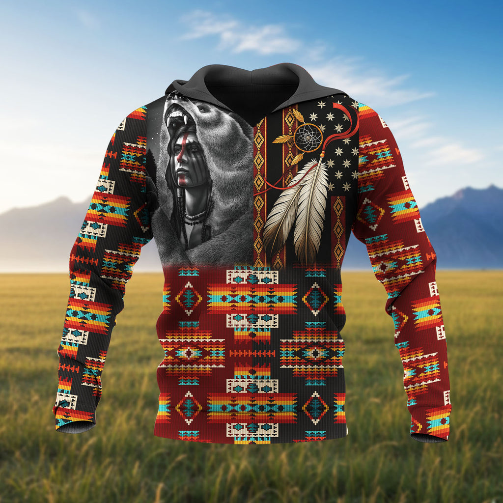 HD251111M04 Chief and Flag Native American 3D Hoodie
