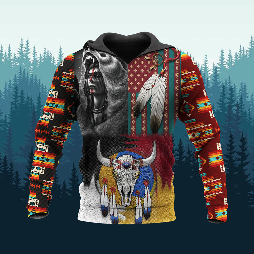 HD251111M05 Chief and Bison Native American 3D Hoodie