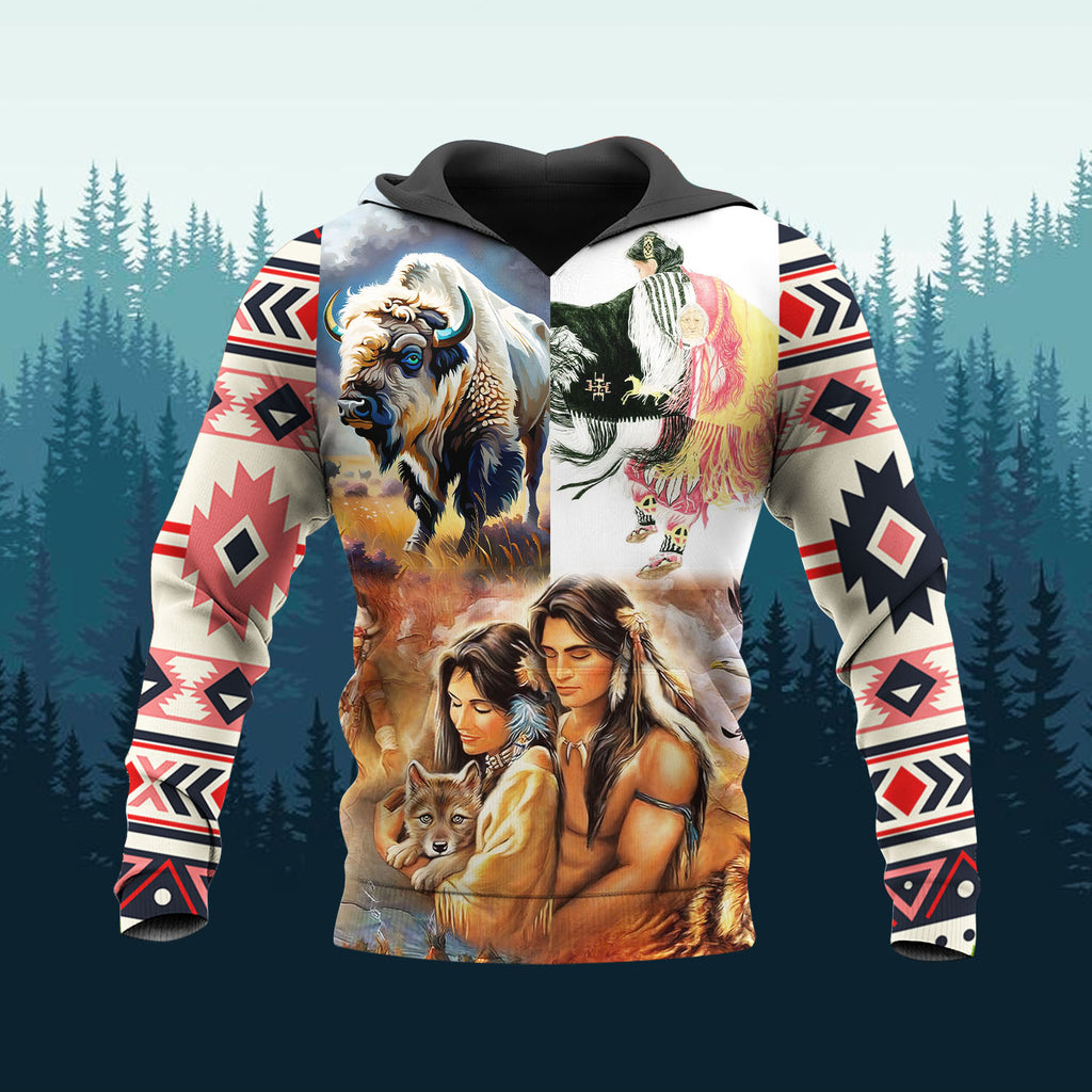 HD251111M06 Chief and Bison Native American 3D Hoodie