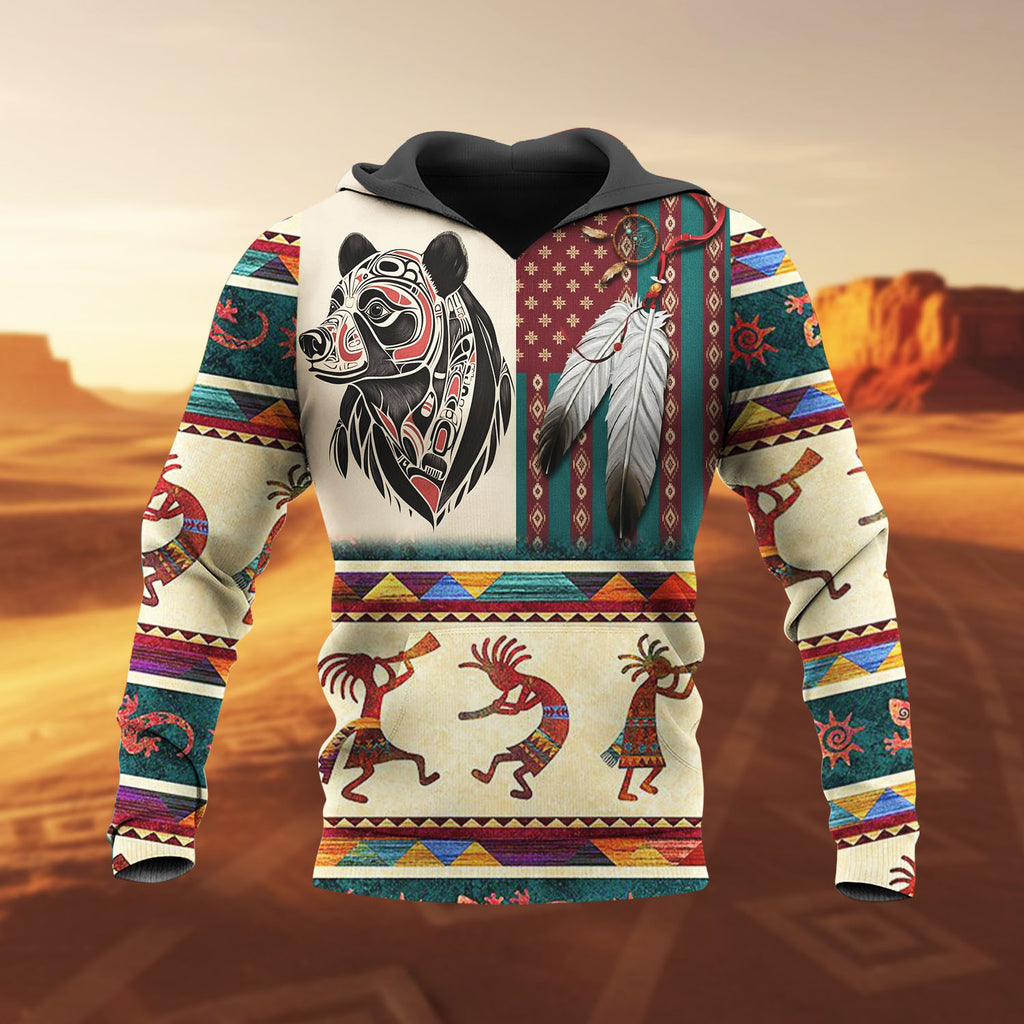 HD251111M09 Kokopelli Bear Native American 3D Hoodie